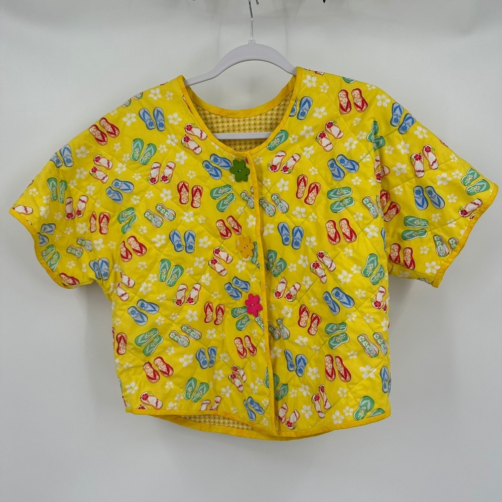 Womens Handmade Quilted Cropped Jacket Size L Tropical Whimsical Beachy Aloha